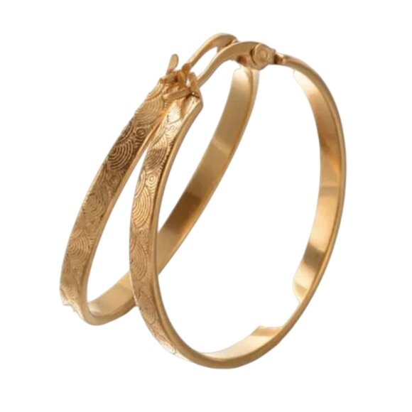 1 3/8 Inch 35mm Shell Hoop Pierced Post Earrings Gold Tone - Picture 1 of 6